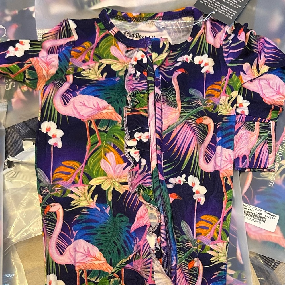 Cuddles and giggles flamingo print nwt 6-12 months romper